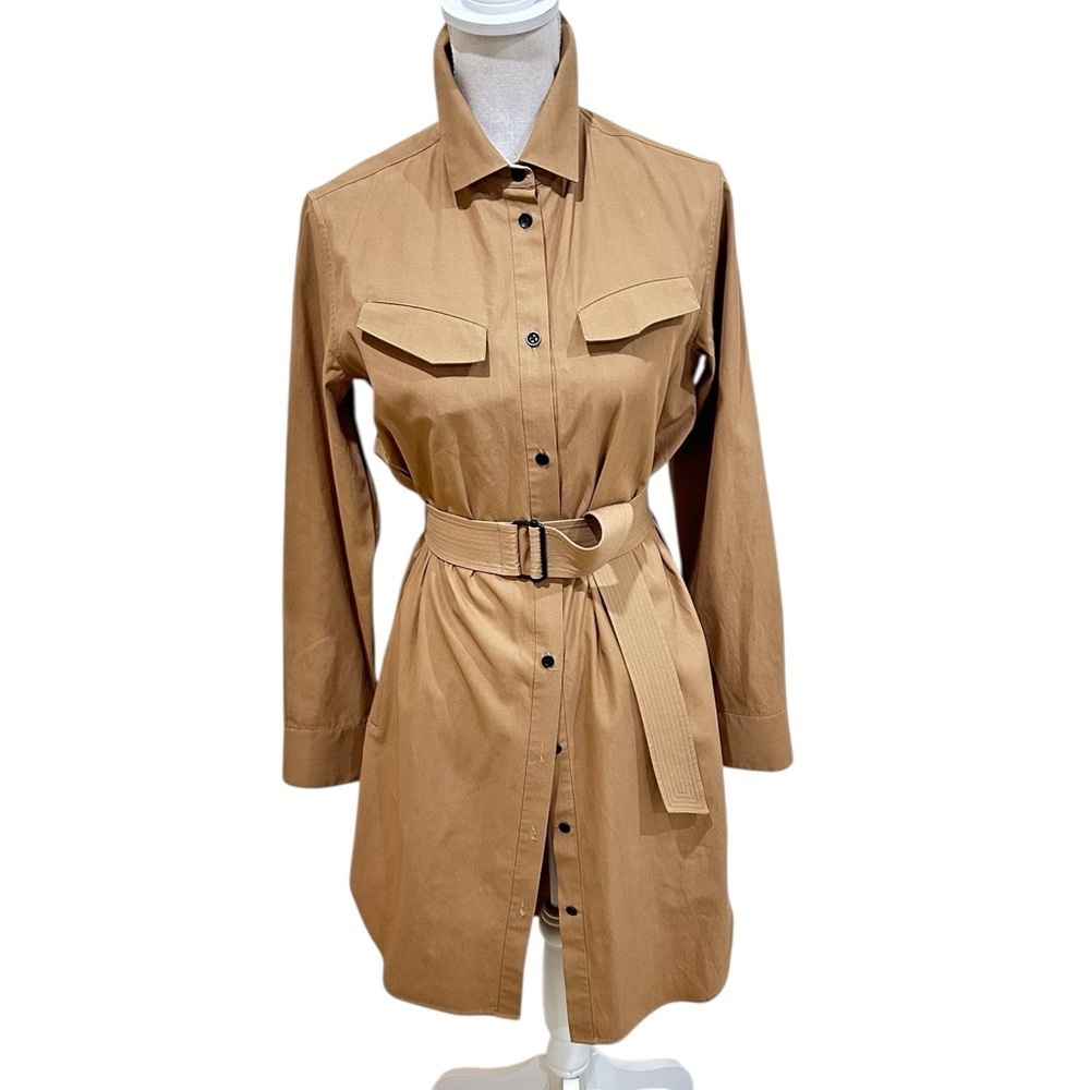 rag & bone Tan cotton silk belted Long Sleeve shirt Dress pockets size 4
